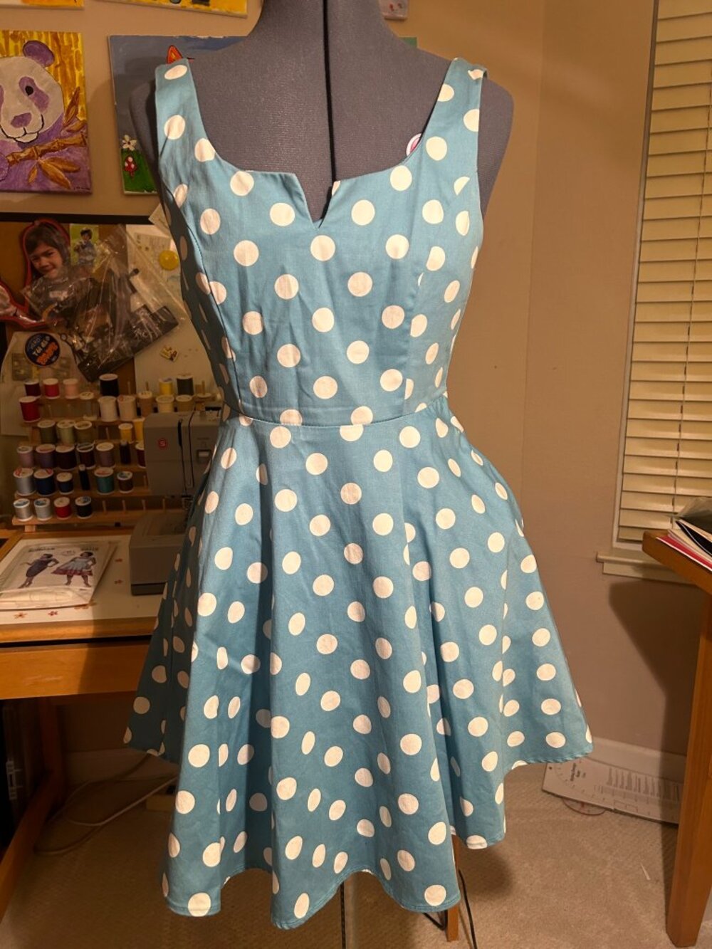 IXIA Blue Polka Dot Dress w/ Pockets Rockabilly Retro 50s